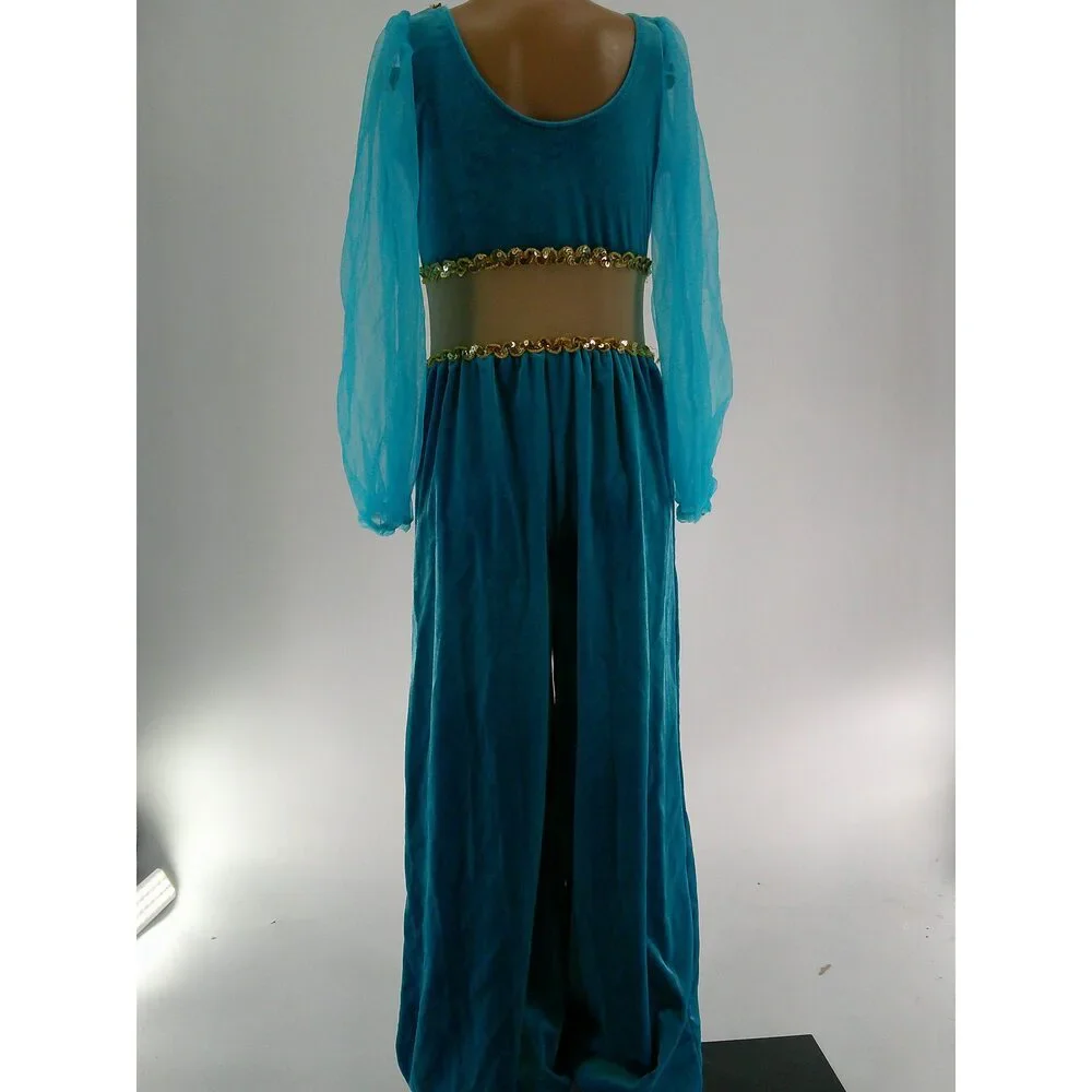 Pre-Owned Dance Costume Art Stone E305 Small Child Teal Jumpsuit Jazz Sequin Ja